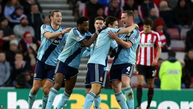 West Ham celebrate after Stewart Downing's goal