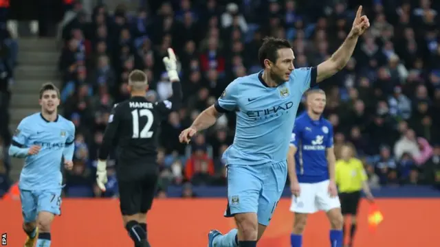 Frank Lampard celebrates scoring against Leicester