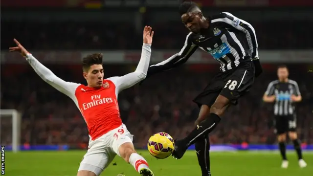 Arsenal's Hector Bellerin in action against Newcastle