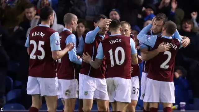 Burnley's players celebrate after scoring against Southampton