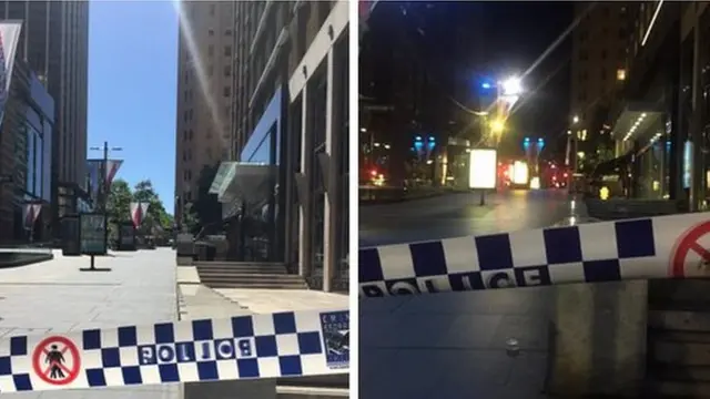 Photo taken by Buzzfeed reporter Mark Di Stefano of the hostage scene in Sydney at 09:40 and 21:40 local time