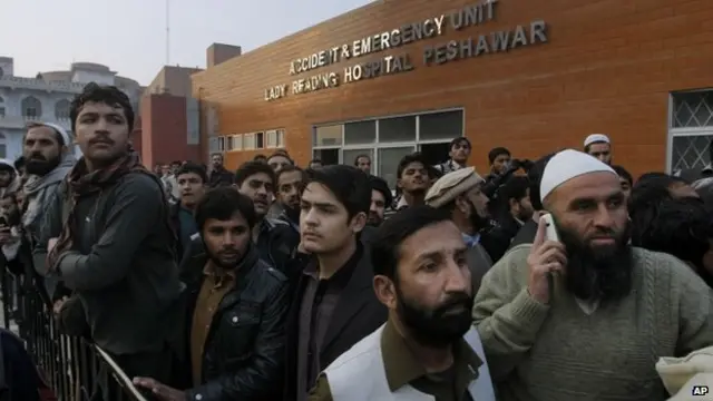 Crowds outside Lady Reading Hospital in Peshawar