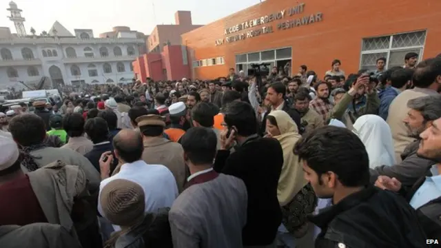 Crowds outside Lady Reading Hospital in Peshawar