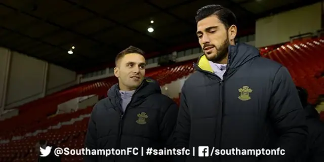 Southampton's star duo take their seats in the Bramall Lane stands tonight