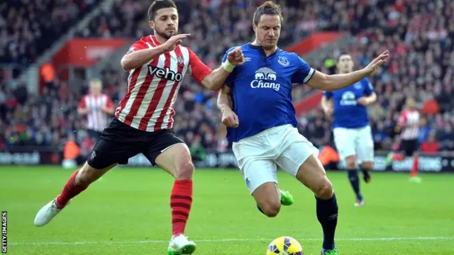 Southampton and Everton players fight for possession