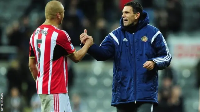 Gus Poyet and Wes Brown at full-time