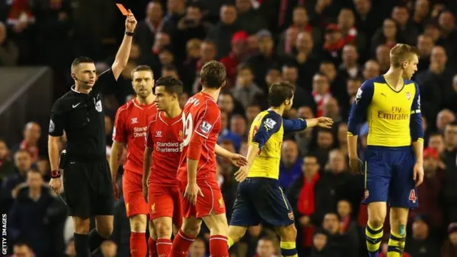 Fabio Borini is shown a red card