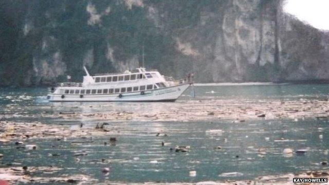 Boat amid debris