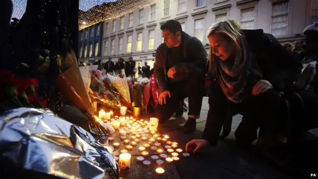 Candles and floral tributes