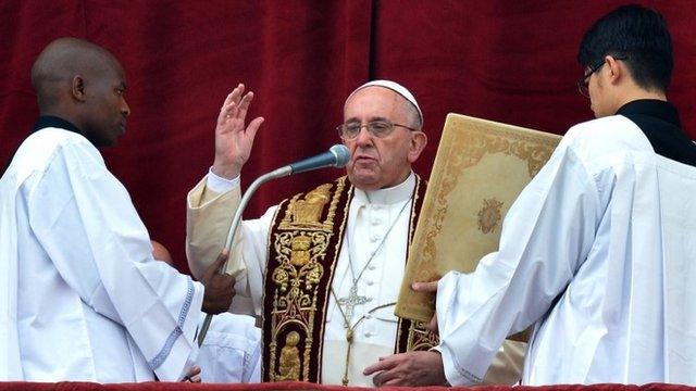 Pope Francis gives his traditional Christmas "Urbi et Orbi" blessing from the balcony of St. Peter"s Basilica