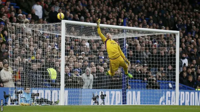 Adrian makes the save against Chelsea