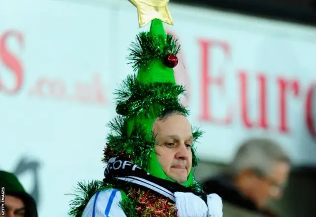 Swansea fan dressed as a Christmas tree