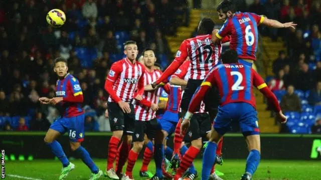 Scott Dann heads a goal