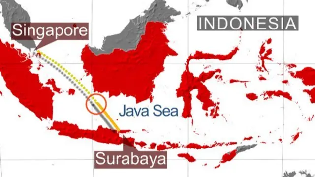 May showing AirAsia flightpath, 28 December 2014