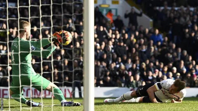 Tottenham striker Harry Kane heads towards goal