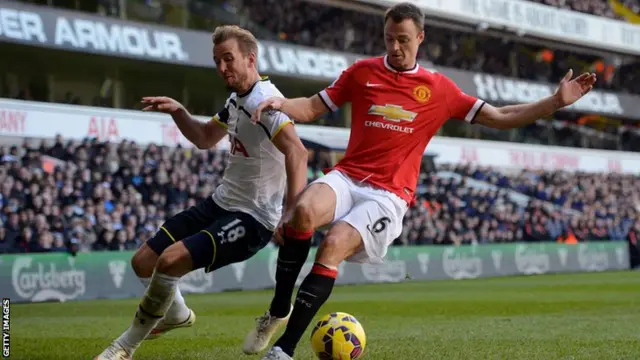 Harry Kane challenges Jonny Evans