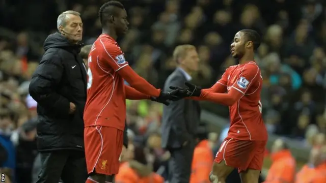 Mario Balotelli is substituted on for Raheem Sterling