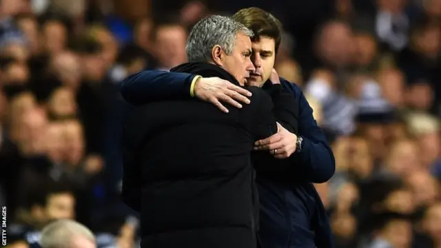 Jose Mourinho and Mauricio Pochettino embrace at full-time