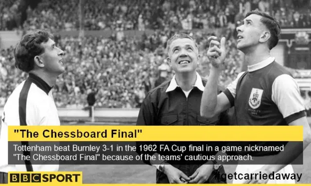 Burnley captain Jimmy Adamson (right) tosses a coin for the start of the 1962 FA Cup Final, watched by Tottenham Hotspur skipper Danny Blanchflower and the referee