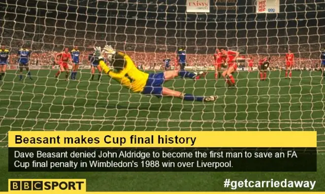 Dave Beasant saves John Aldridge's penalty at Wembley in 1988