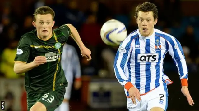 Celtic's Liam Henderson chases down a loose ball with Ross Barbour