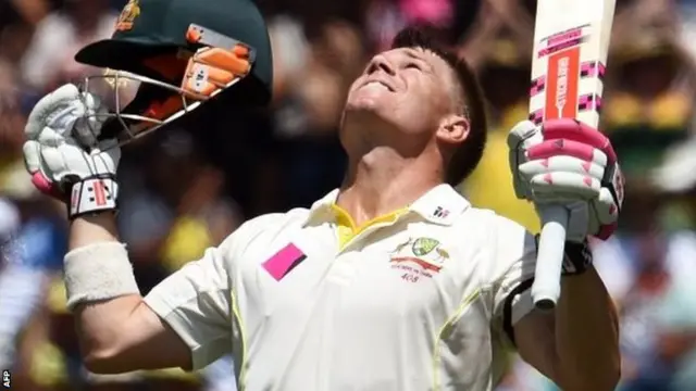 Australia opener David Warner celebrates his century