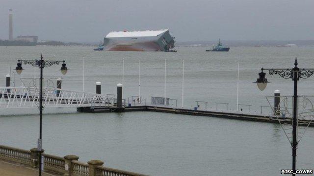 The moving vessel as seen from Cowes