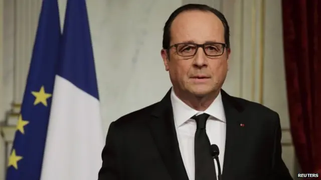 President Hollande addressing the national from the Elysee Palace