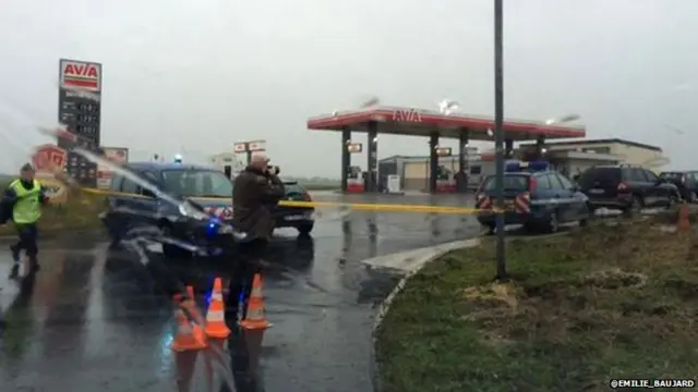 A petrol station said to have been robbed by the suspects in the Charlie Hebdo attacks