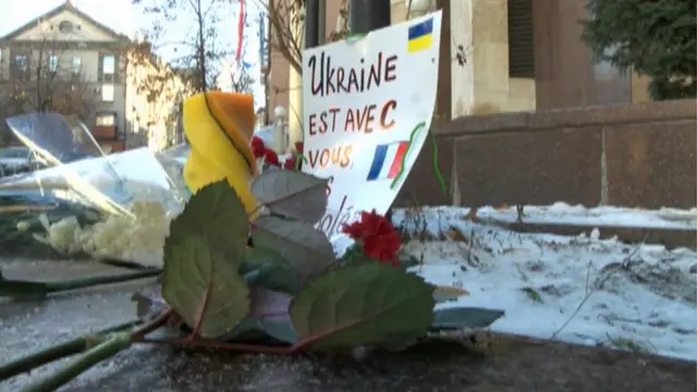 Messages of support at the French embassy in Ukraine