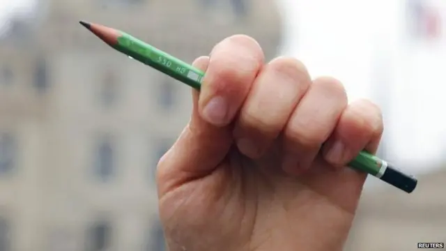 Pencil held in the air