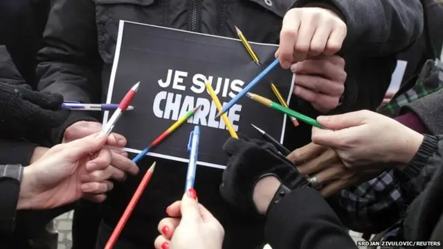 Tributes in in Ljubljana, Slovenia, to the victims of the Charlie Hebdo attack