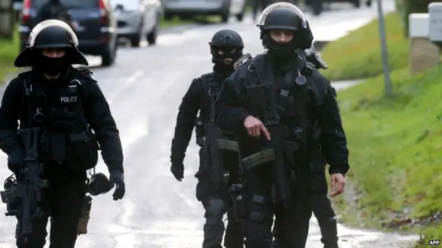 French police special forces in Corcy, near Villers-Cotterets, north-east of Paris