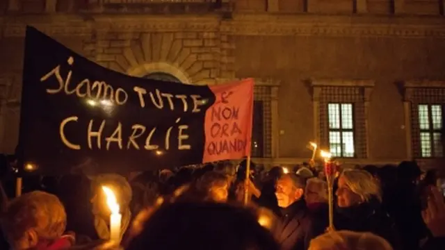 Charlie Hebdo candlelight vigil in Rome.