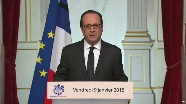 Screen grab of French President Francois Hollande in televised address on 9 January 2015