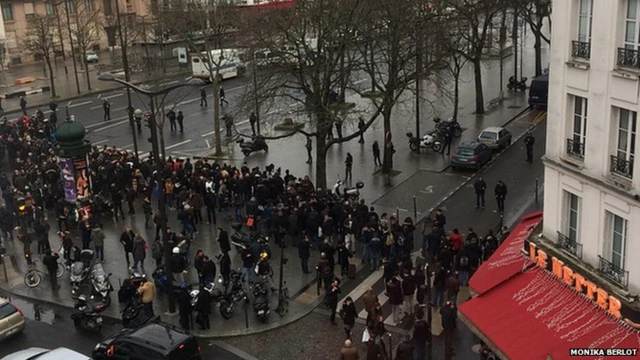 People gathered in street