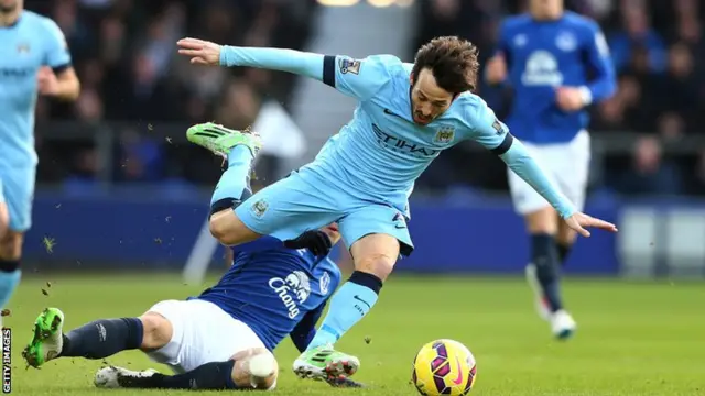 Manchester City playmaker David Silva against Everton