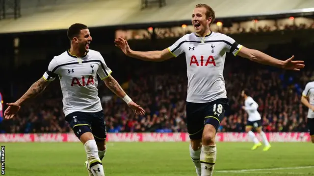 Harry Kane celebrates his goal for Spurs against Crystal Palace