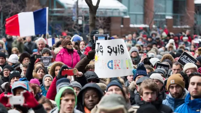 Demonstrators in Montreal rally in support of the victims of the Paris attacks