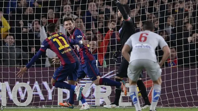 Barcelona striker Lionel Messi celebrates