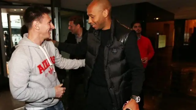 Lionel Messi (left) with Thierry Henry