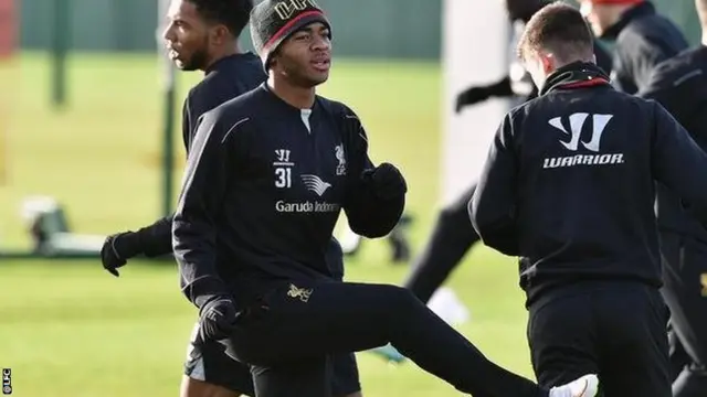 Liverpool's Raheem Sterling in training on Thursday