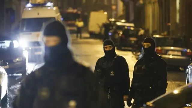 police block the street of Colline in Verviers Eastern Belgium, 15 January 2014, after an anti terrorist operation