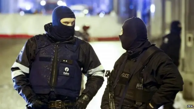 Riot police block the Rue de la Colline in Verviers, Belgium, 15 January 2015