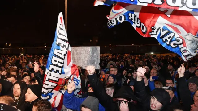 There are about 600 fans outside Ibrox