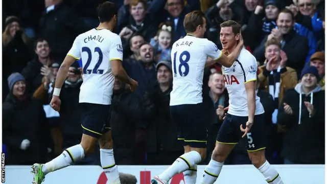 Jan Vertonghen celebrates scoring for Spurs