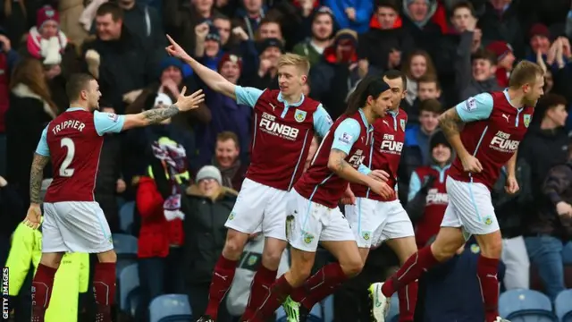 Ben Mee celebrates scoring his first goal for Burnley