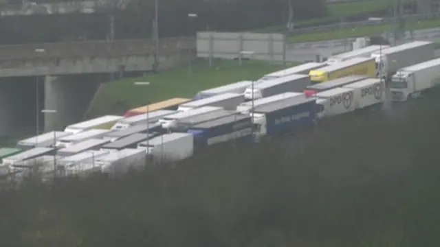 Lorries parked at Folkstone