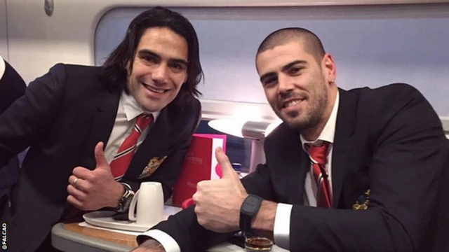 Radamel Falcao and Victor Valdes