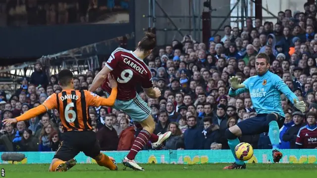 Andy Carroll scores for West Ham